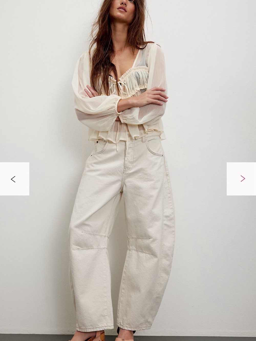 Free People We The Free Good Luck Mid-Rise Barrel Jeans 26 Milk NWT